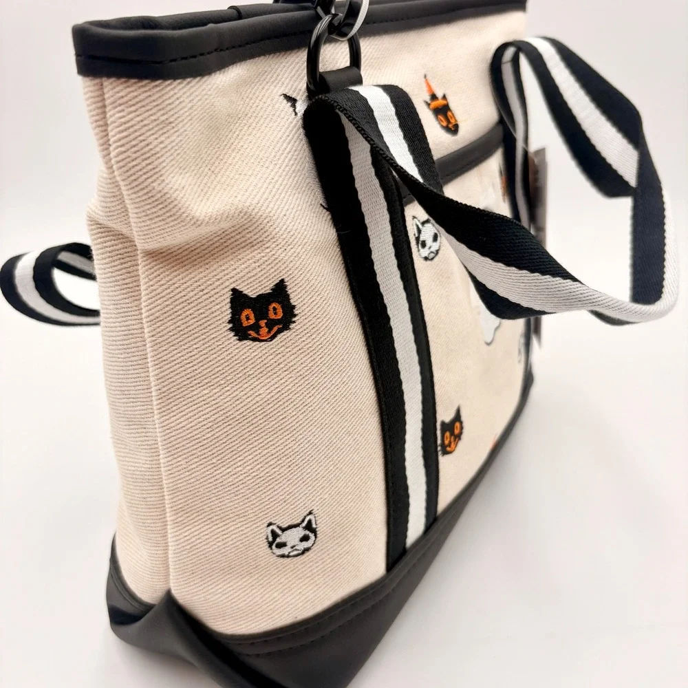 Luv Betsey Betsey Johnson LBADIE Halloween Cat Ghost Canvas Tote Crossbody Bag